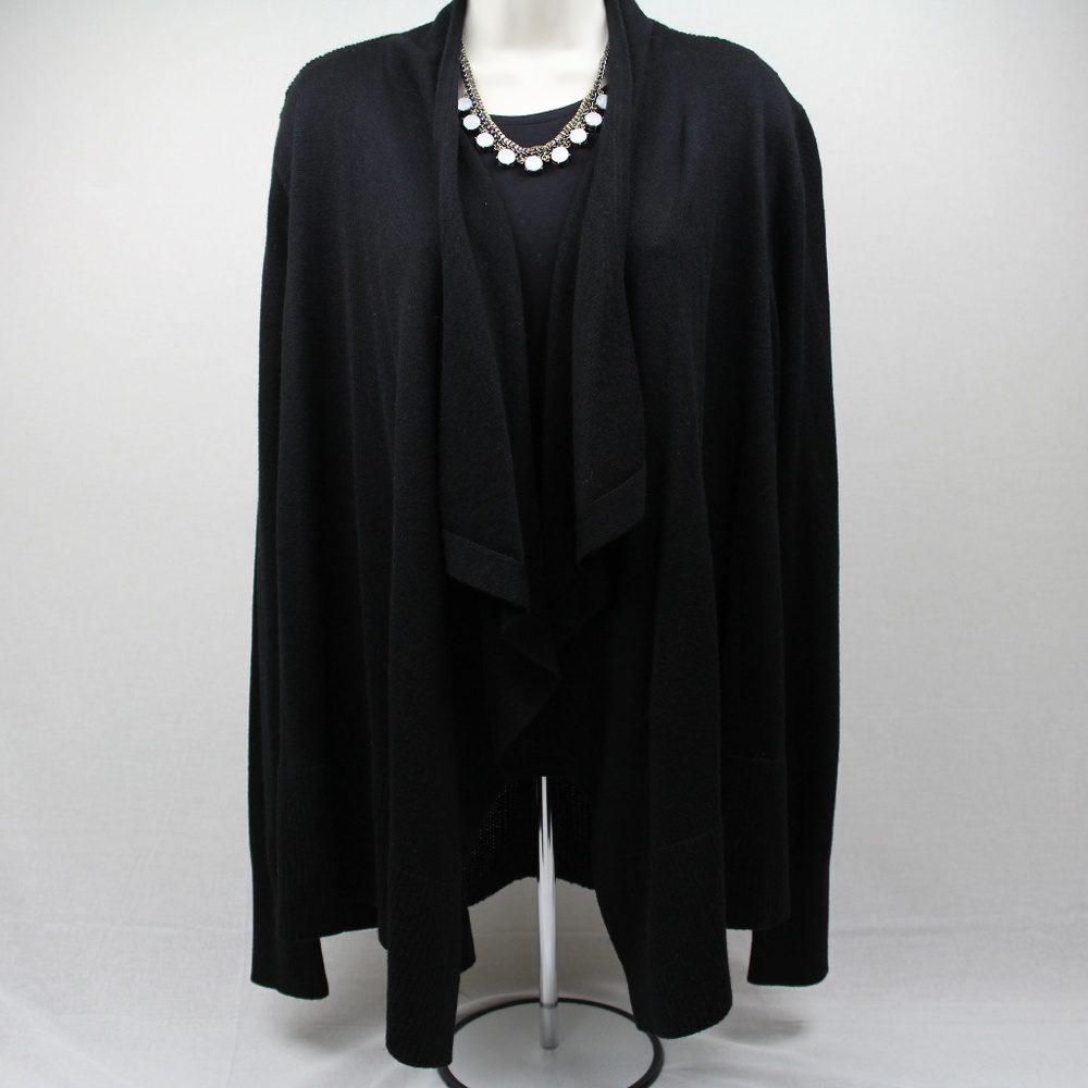 SOLD Ann Taylor Loft Long Draped Black Cardigan, L